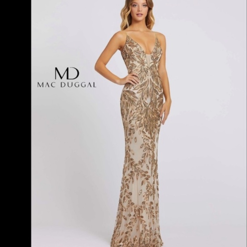 Mac Duggal sequin gold gown dress 10 style 5107